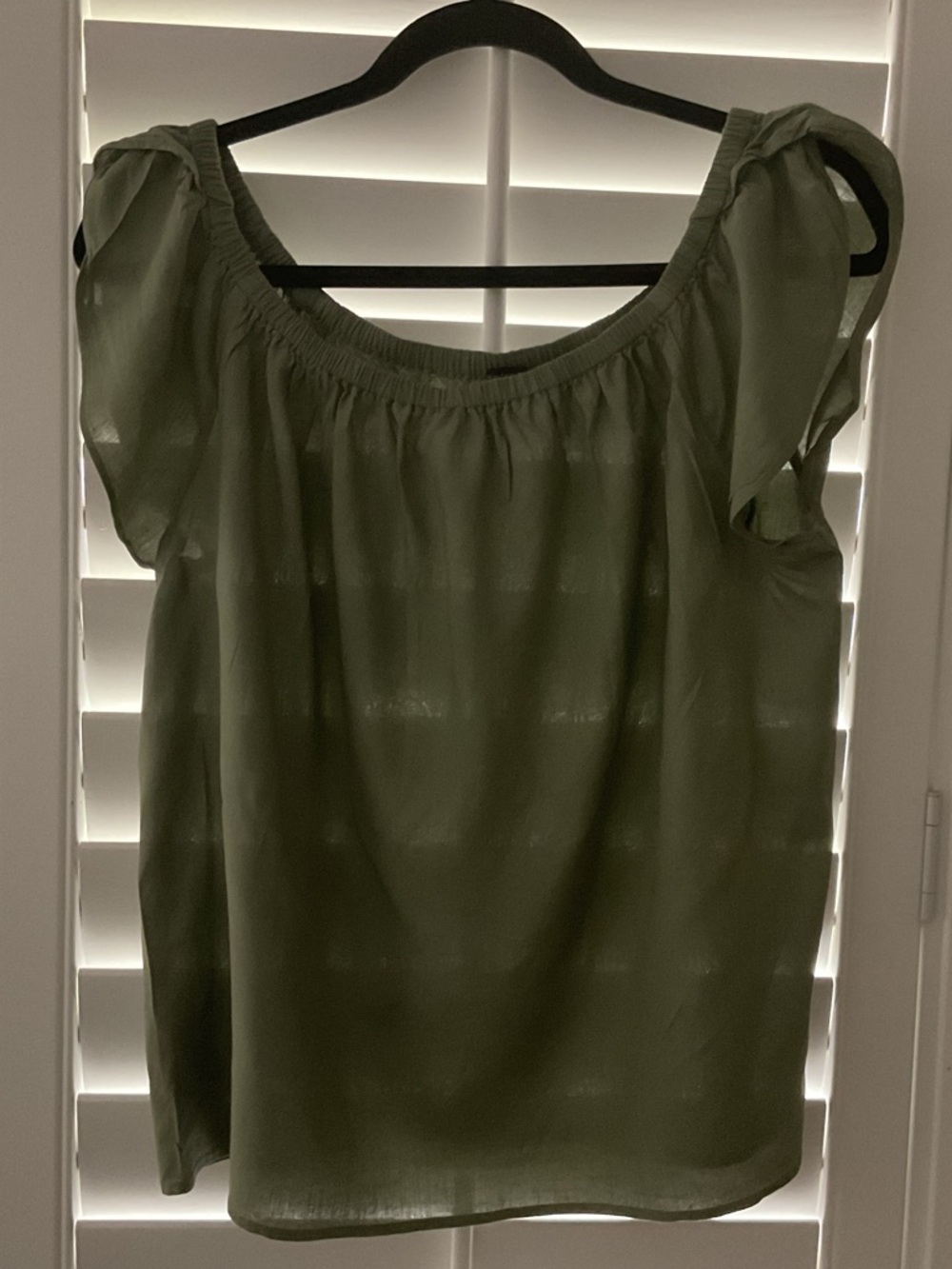 Ann Taylor Factory Olive Green Peasant Off-Shoulder Blouse
